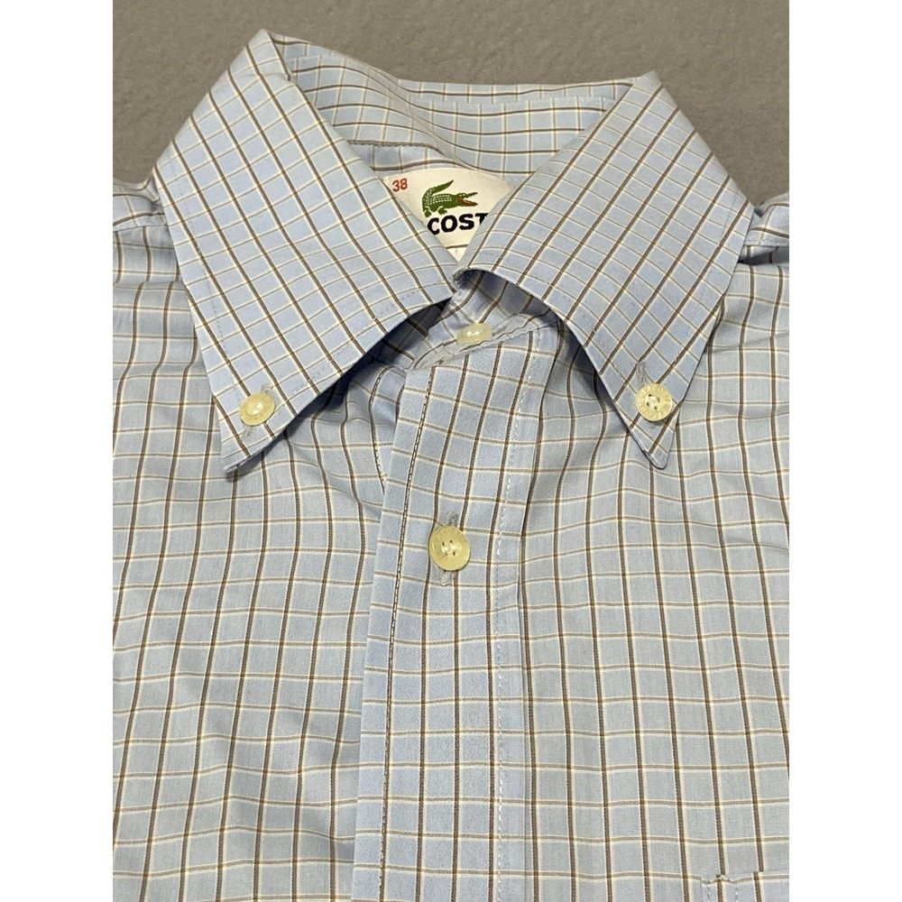 Lacoste Modern Fit Button Down Shirt Mens 38 Blue Gingham Checkered - Picture 4 of 9